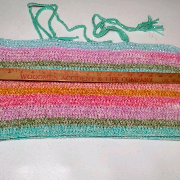 Homemade Crochet Tube Top L/XL Rainbow Pastel Gold Metallic Glitter Tie Cropped - Picture 4 of 12